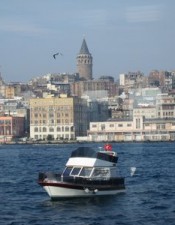 Galata Tower view from a ferry boat ride across continents