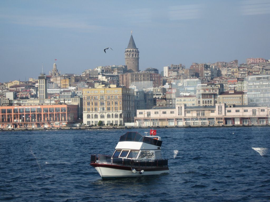 Galata Tower view from a ferry boat ride across continents