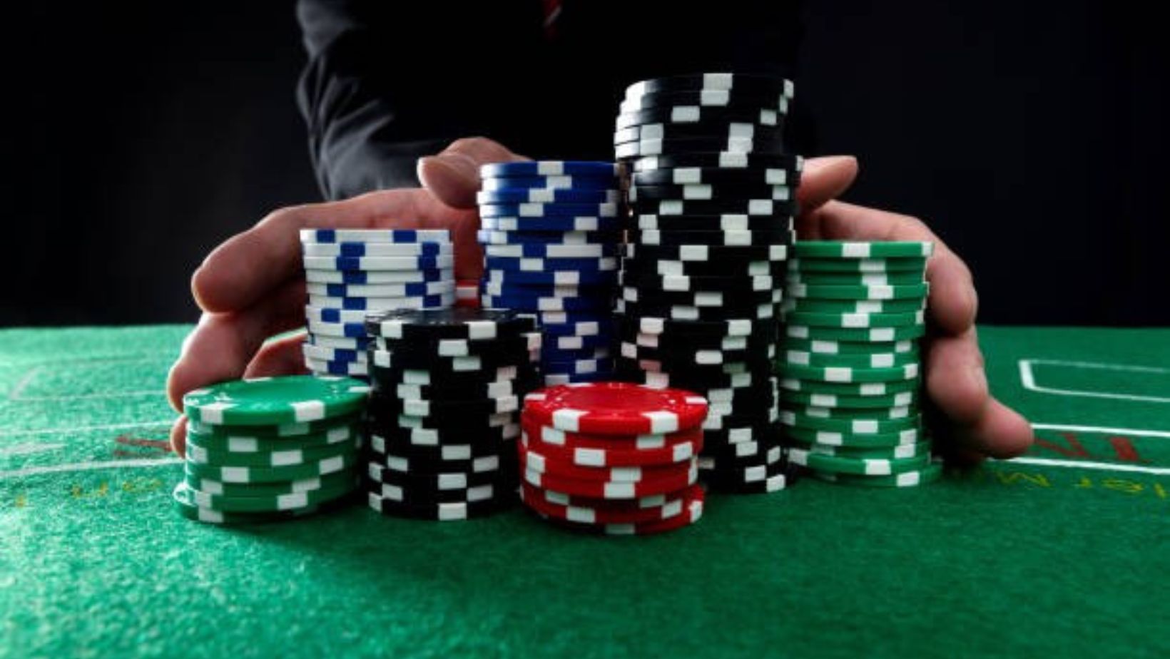 Man goes all-in with high-stakes bet in intense poker game.
