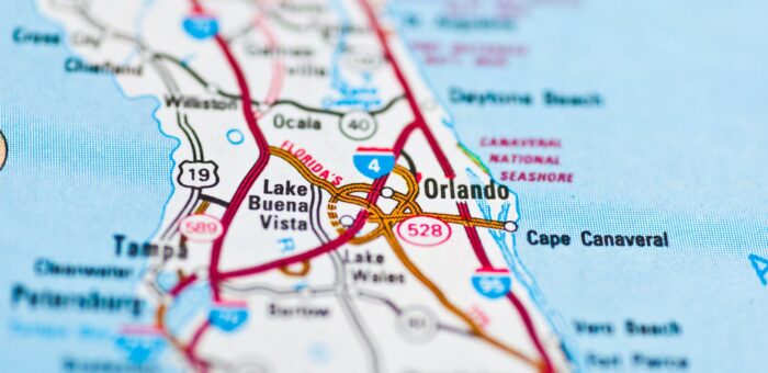 Aerial view of the road connecting Davenport and Orlando