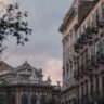 Crowds gathering at outdoor bars at Piazza Bellini, Naples, at night